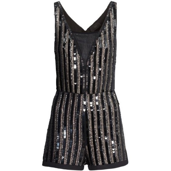 H&M beautiful black gold sequin and beaded jumpsuit romper XS - Picture 2 of 4