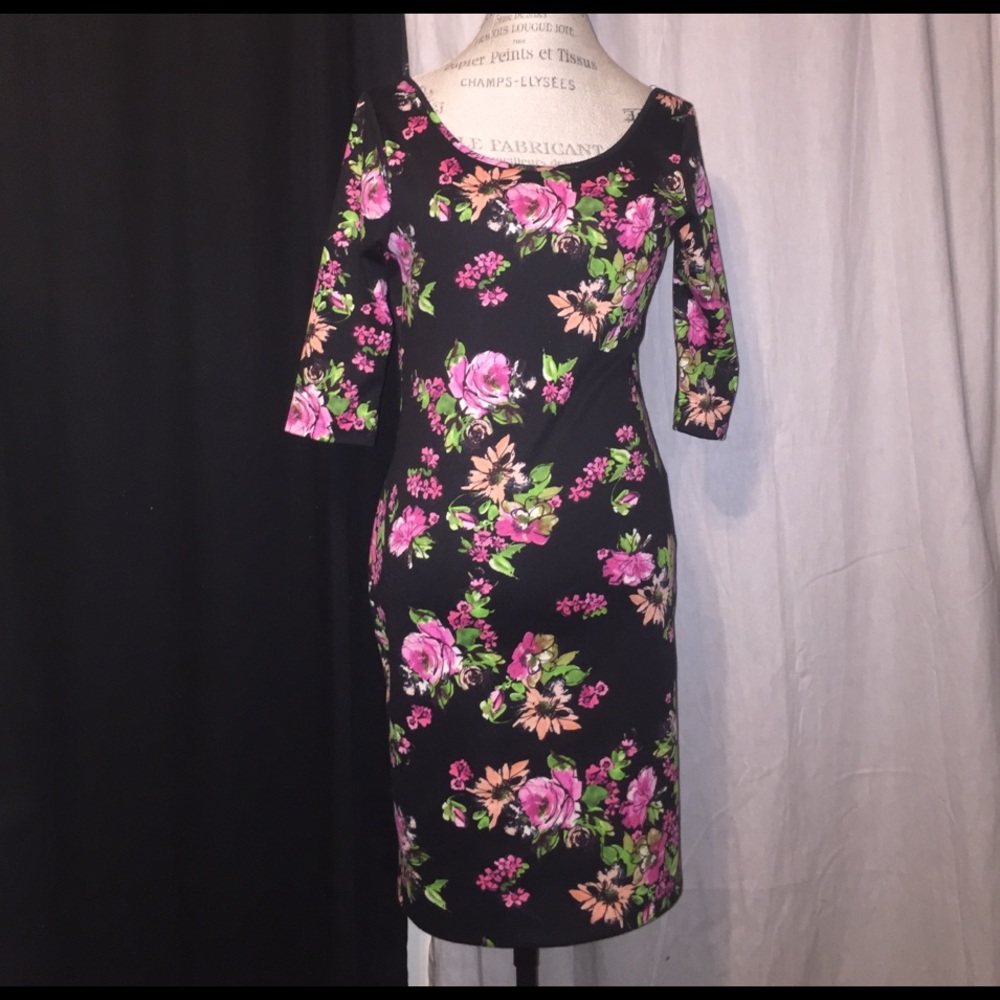 Floral black off shoulder dress