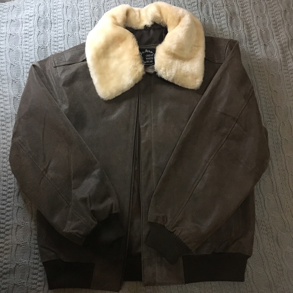 ✈️ Brown Leather Aviator jacket with Faux Fur