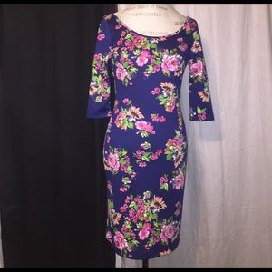 Navy off shoulder floral dress