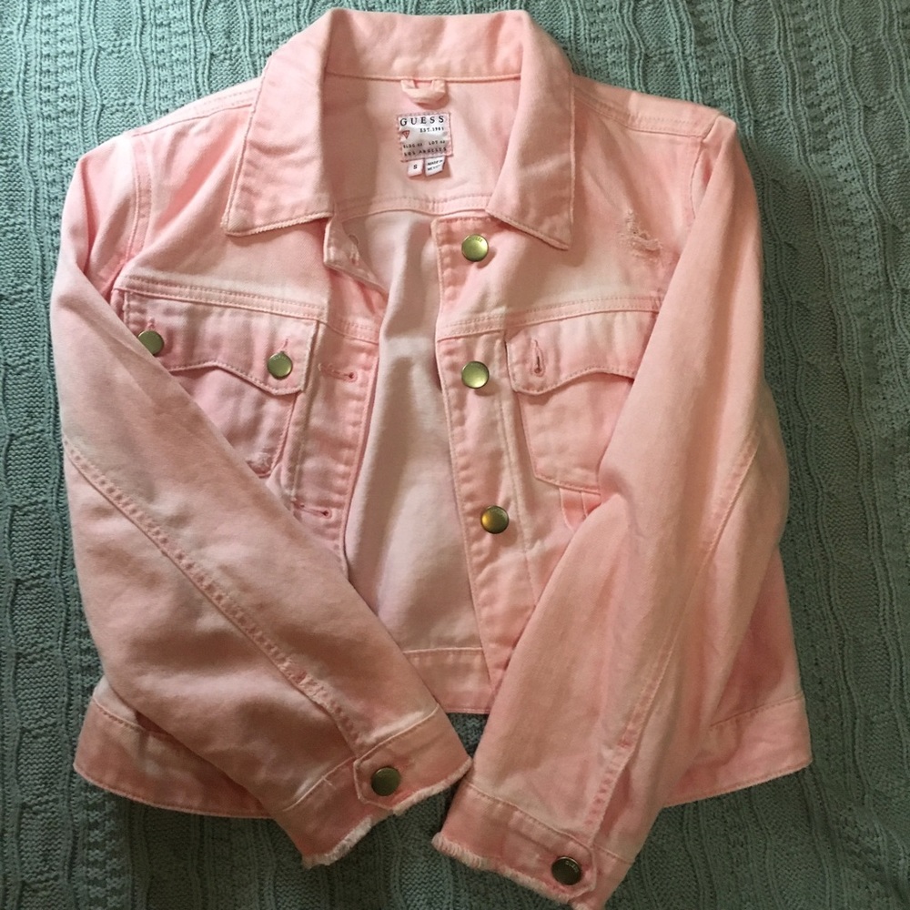 💖 Baby Pink Distressed Guess Jacket 💖