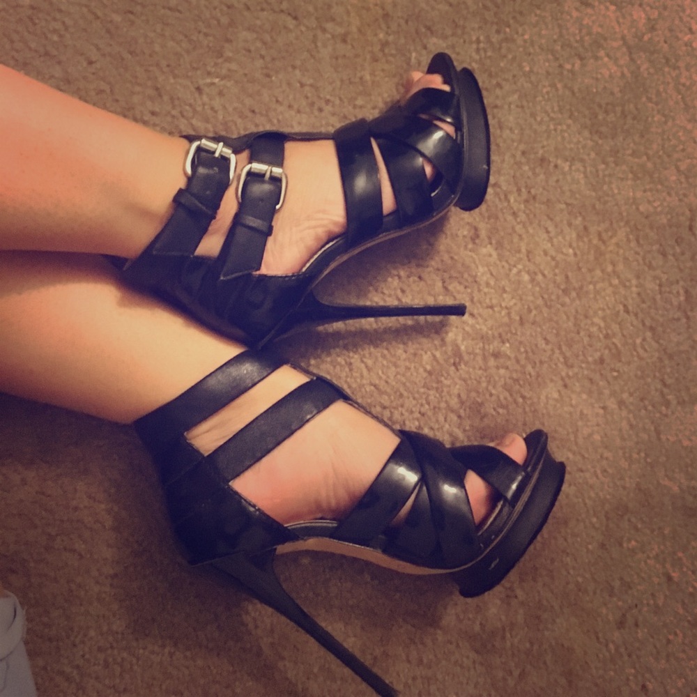 Killer strappy black Bebe stilettos