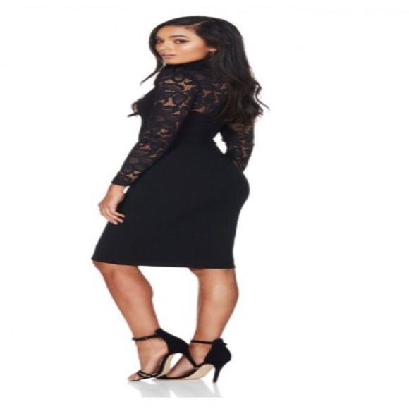 Black Lace Long Sleeve Midi Dress - Picture 2 of 5