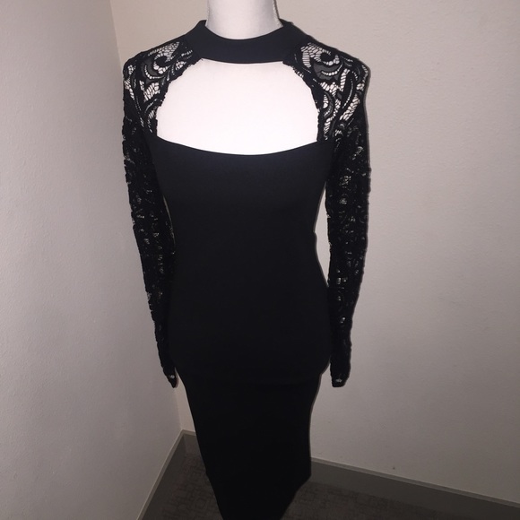 Black Lace Long Sleeve Midi Dress - Picture 4 of 5