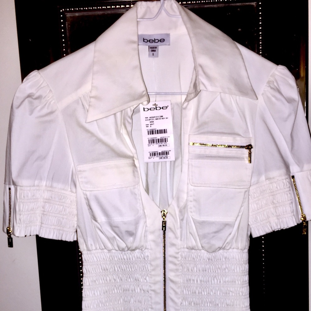 Bebe Fitted Shirt/Top with elastic & gold zippers