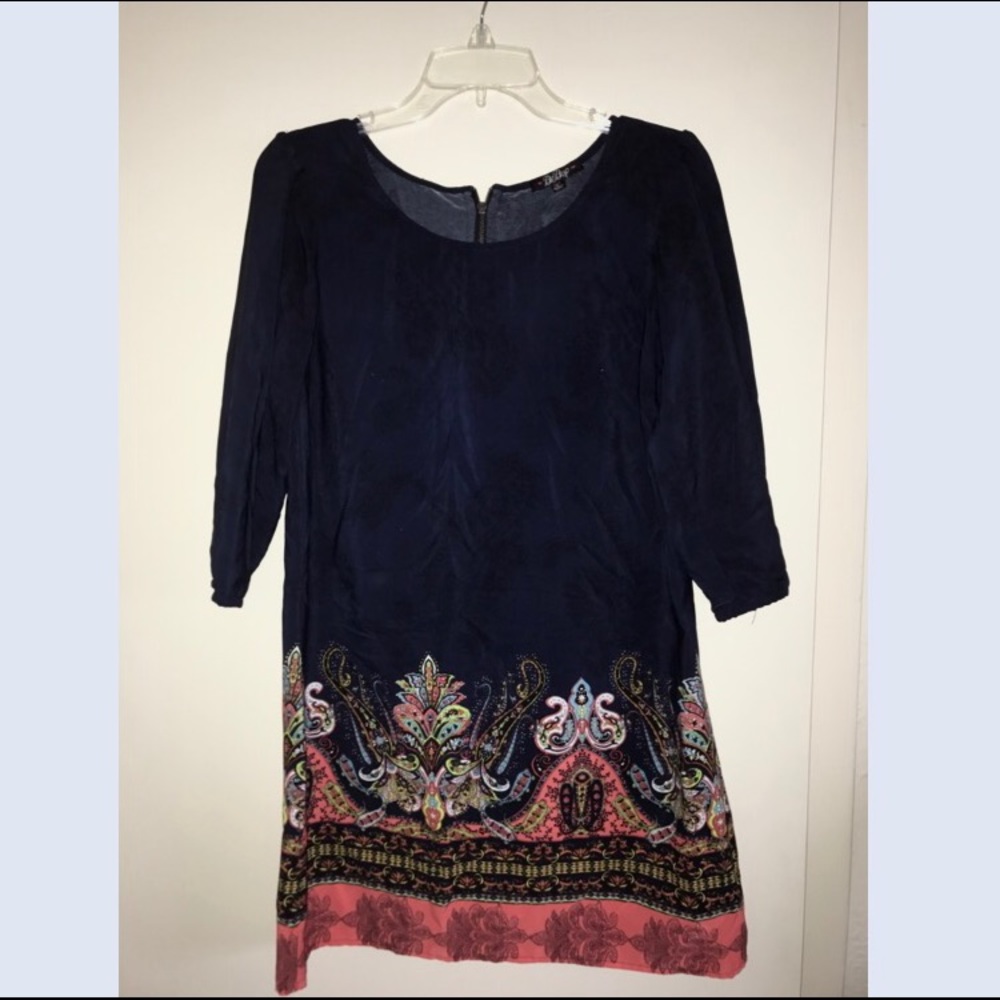 Navy blue dress with multicolored design