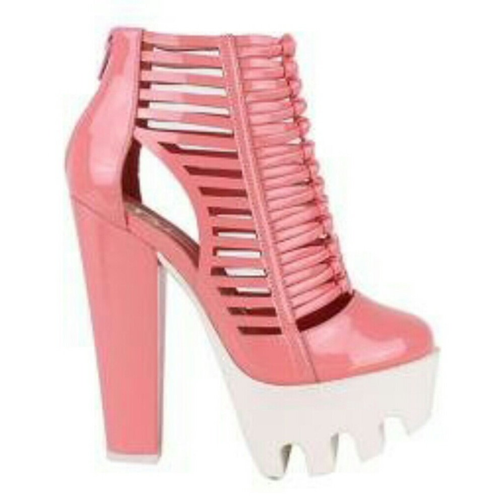 Pink and White Lug Sole Heel