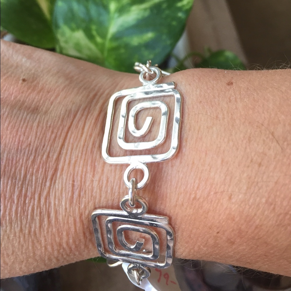 Sterling Silver Square Scroll Toggle Bracelet