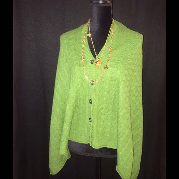 VINCE. Cashmere Green Cable Knit Poncho/ One Size - Picture 2 of 6