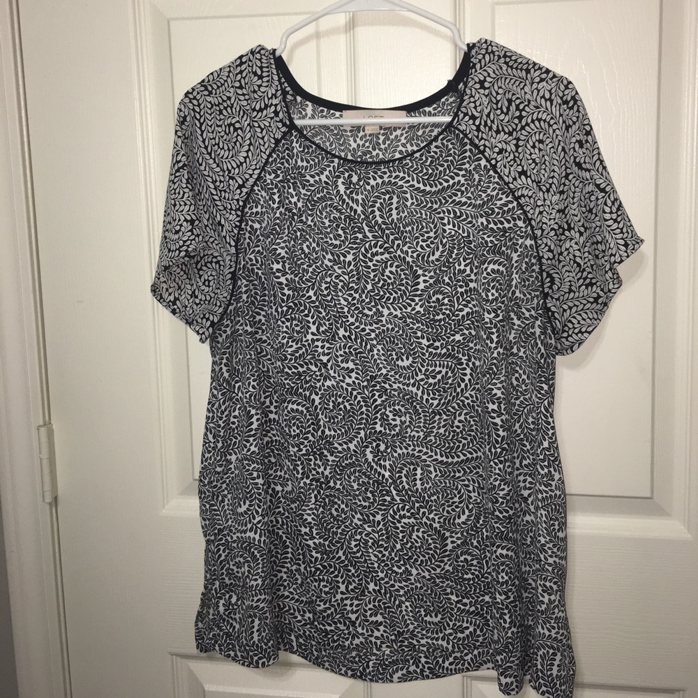 Loft - black and white leaf print top