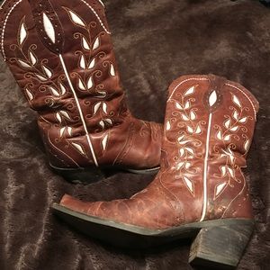 White and brown cowgirl boots