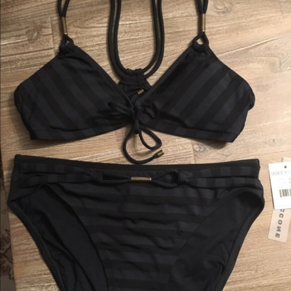 Black on black striped bikini
