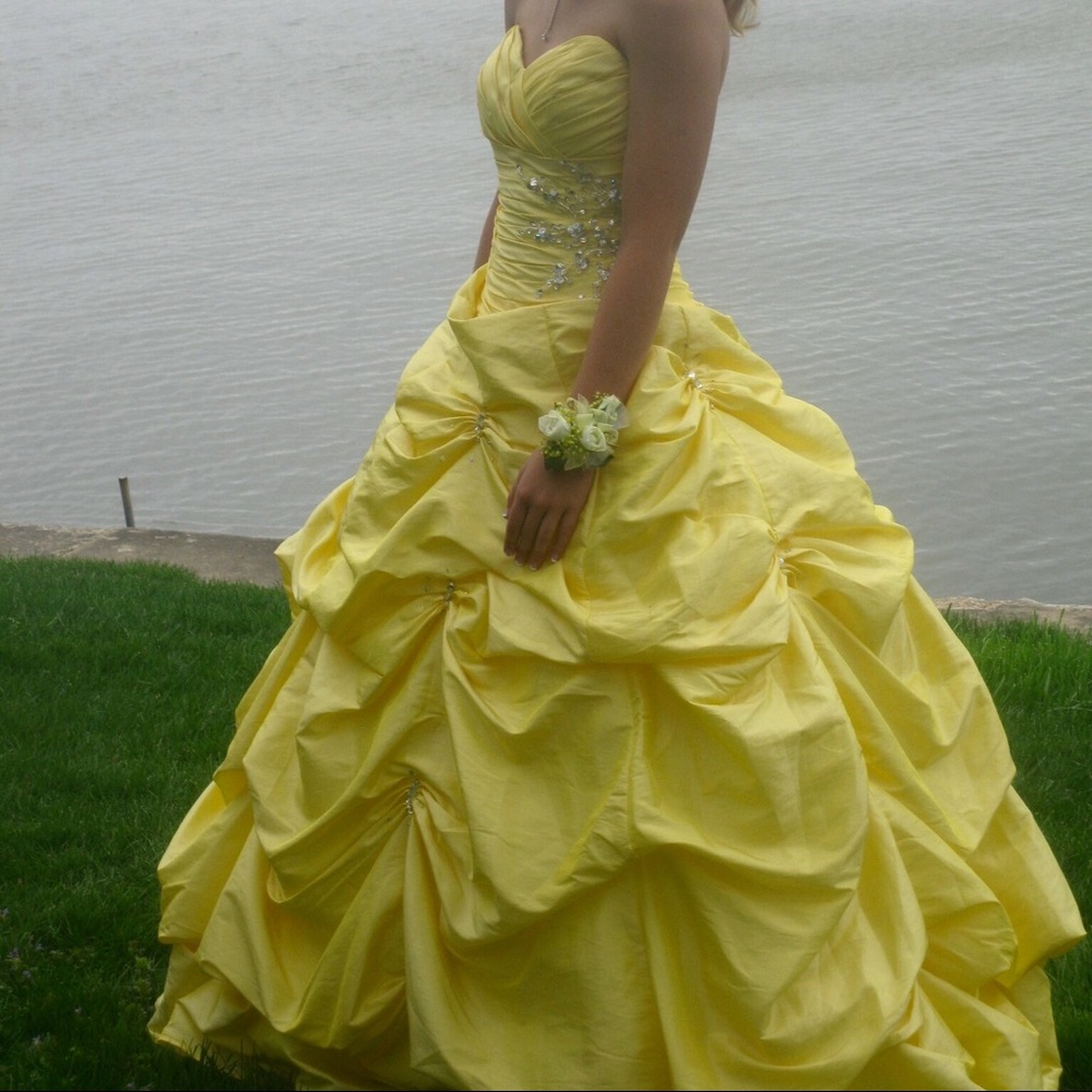 Yellow ball gown.