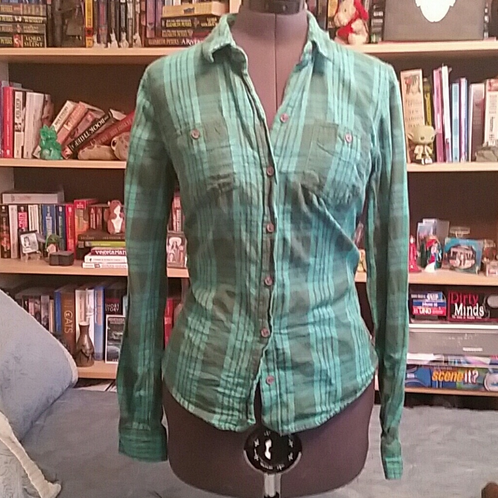 CLEARANCE! Green and turquoise flannel shirt