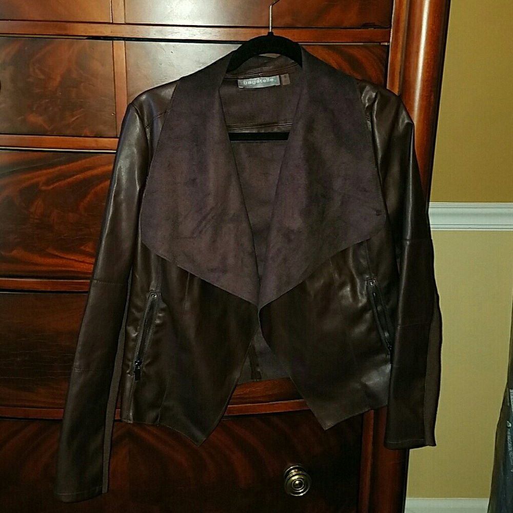 Draped Faux Leather Jacket
