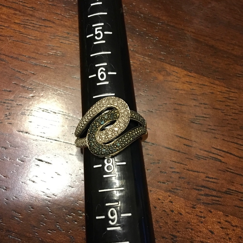 SS Blue and Clear CZ Ring. Size 7.5