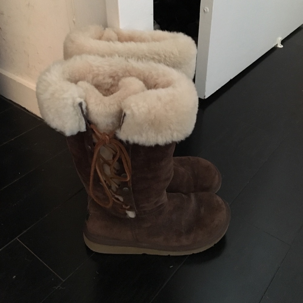 Brown suede Ugg lace up boots - barely worn!