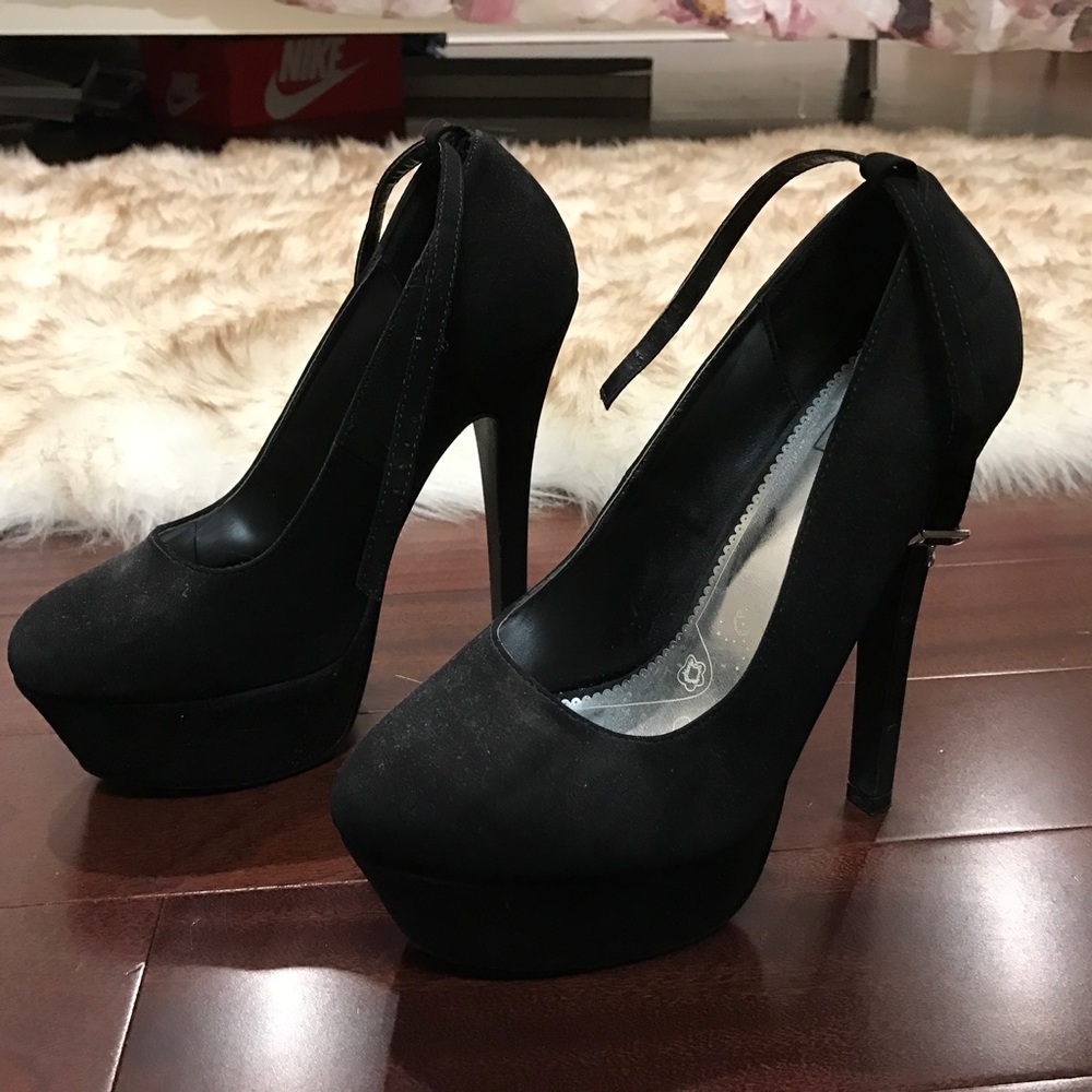 Black Suede Heels with Removable Strap