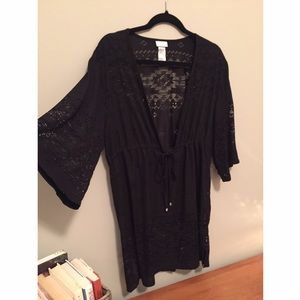 🌴 DOTTI Laser-Cutout V-Neck Kimono Cover-Up