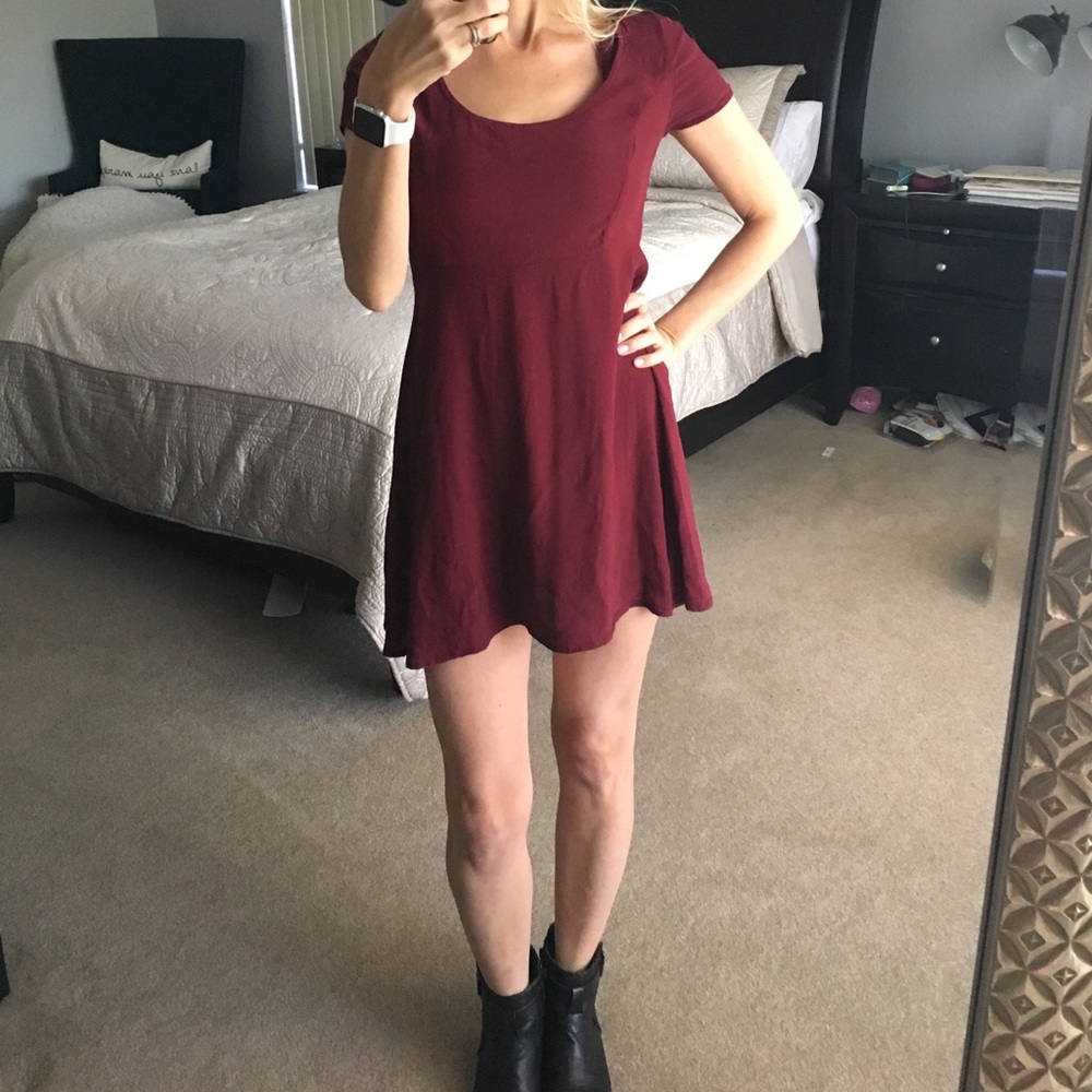 Women's burgundy skater dress