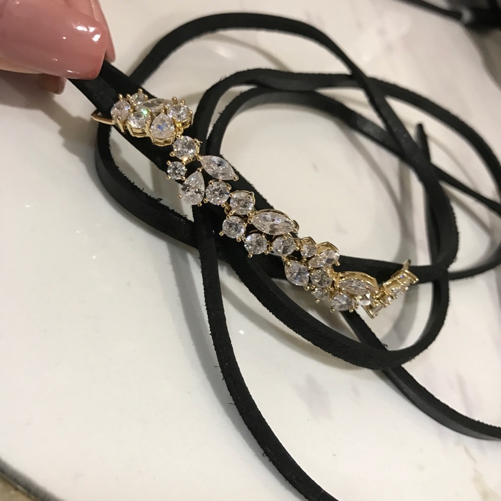 Francesca's Leather Choker Wrap Gems