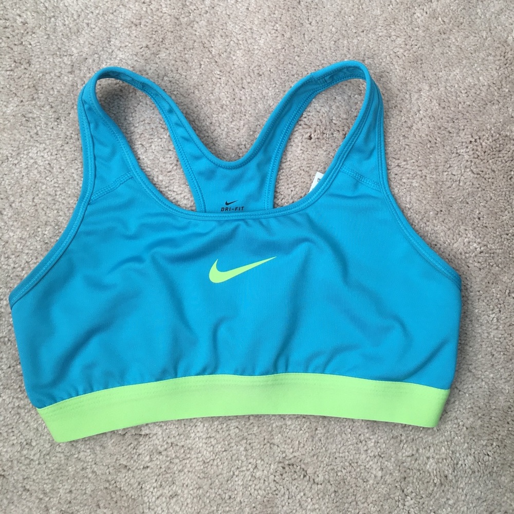 Blue and Green Nike Dri-Fit sports bra