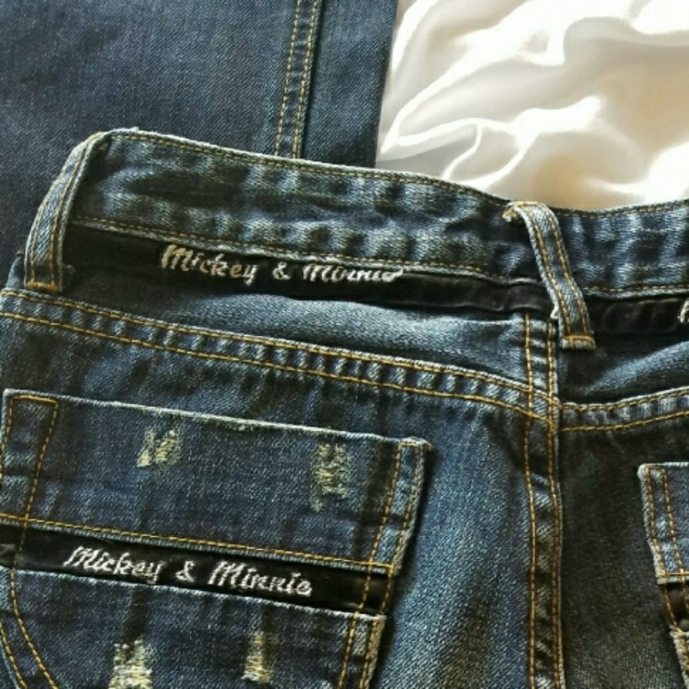 NWOT   MICKEY & MINNIE | DARK DISTRESSED JEANS