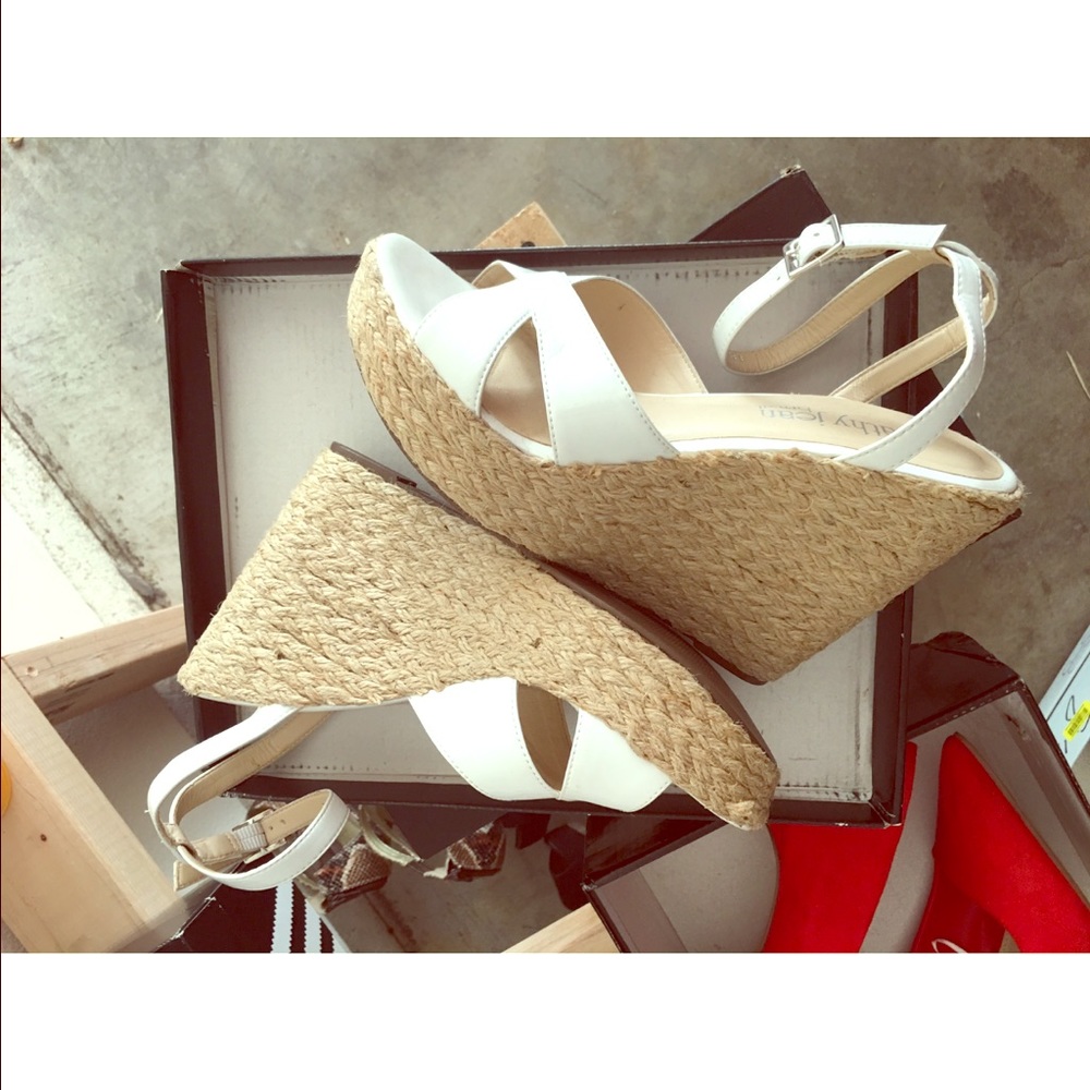 Cathy Jean White Wedge Sandals