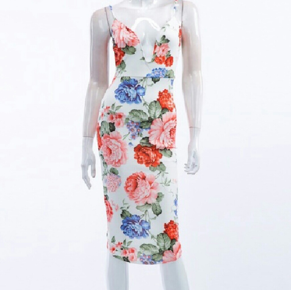 1 Left! Size Large -  Bodycon Floral Print Dress - Picture 2 of 6