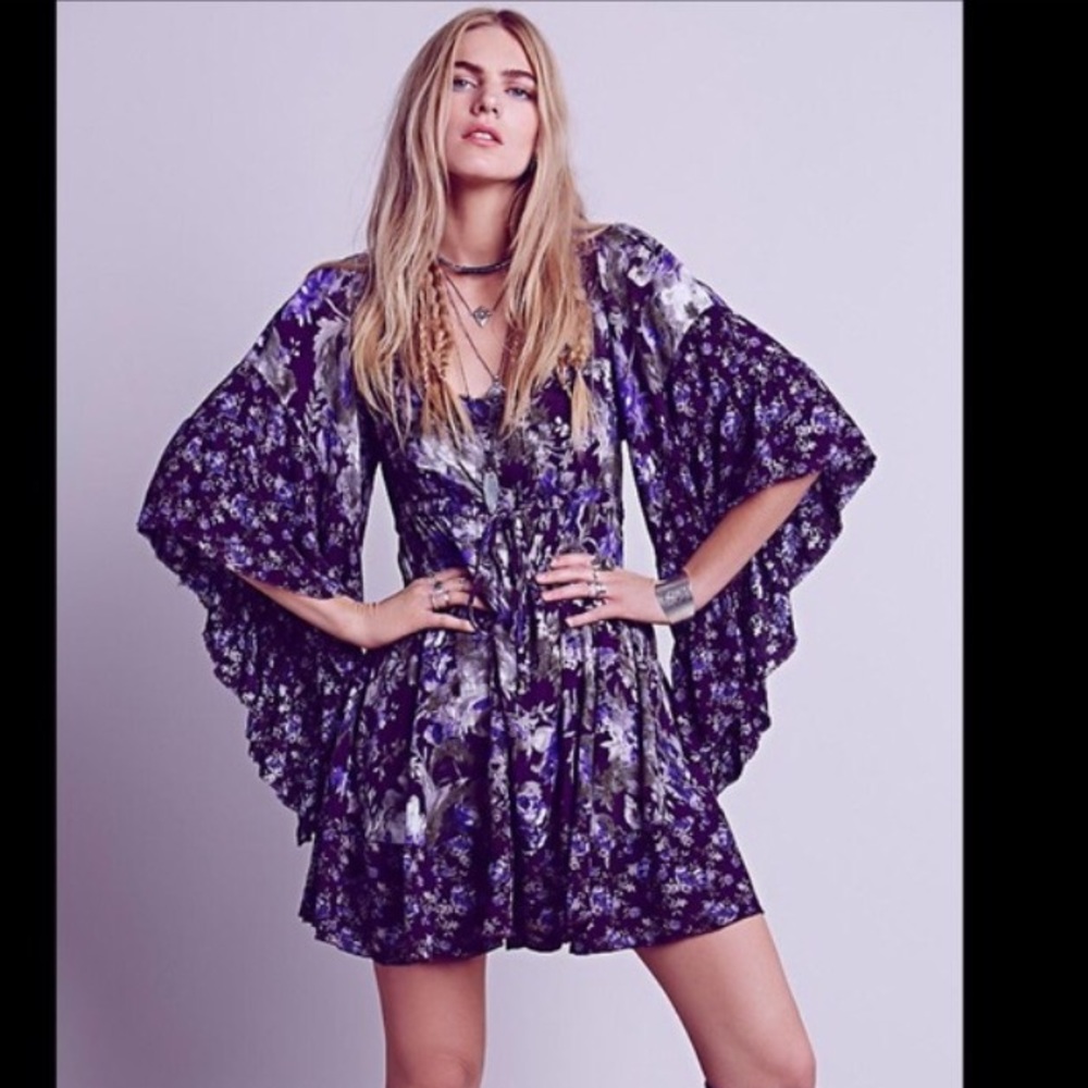 Free People Heart of Gold Dress Eggplant Combo