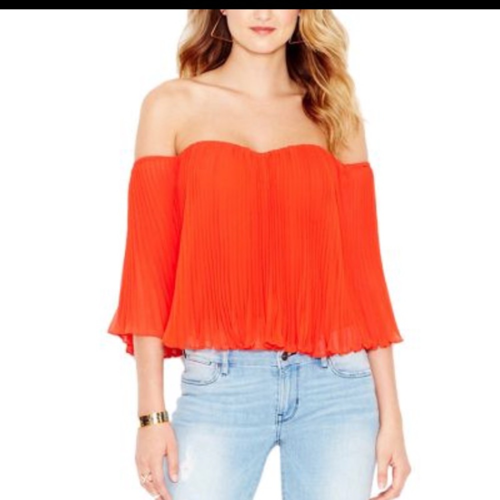 GUESS OFF-THE-SHOULDER PLEATED BUSTIER TOP XS
