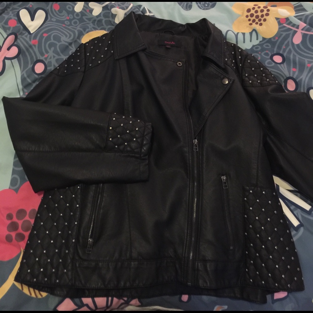 NWOT faux leather biker jacket with studs