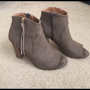 Brown Suede Open Toe Peep Toe Booties