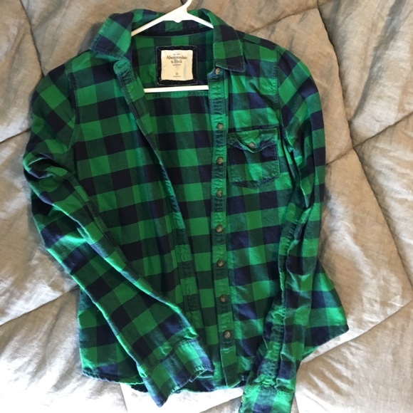 ABERCROMBIE AND FITCH GREEN&NAVT FLANNEL - Picture 1 of 1