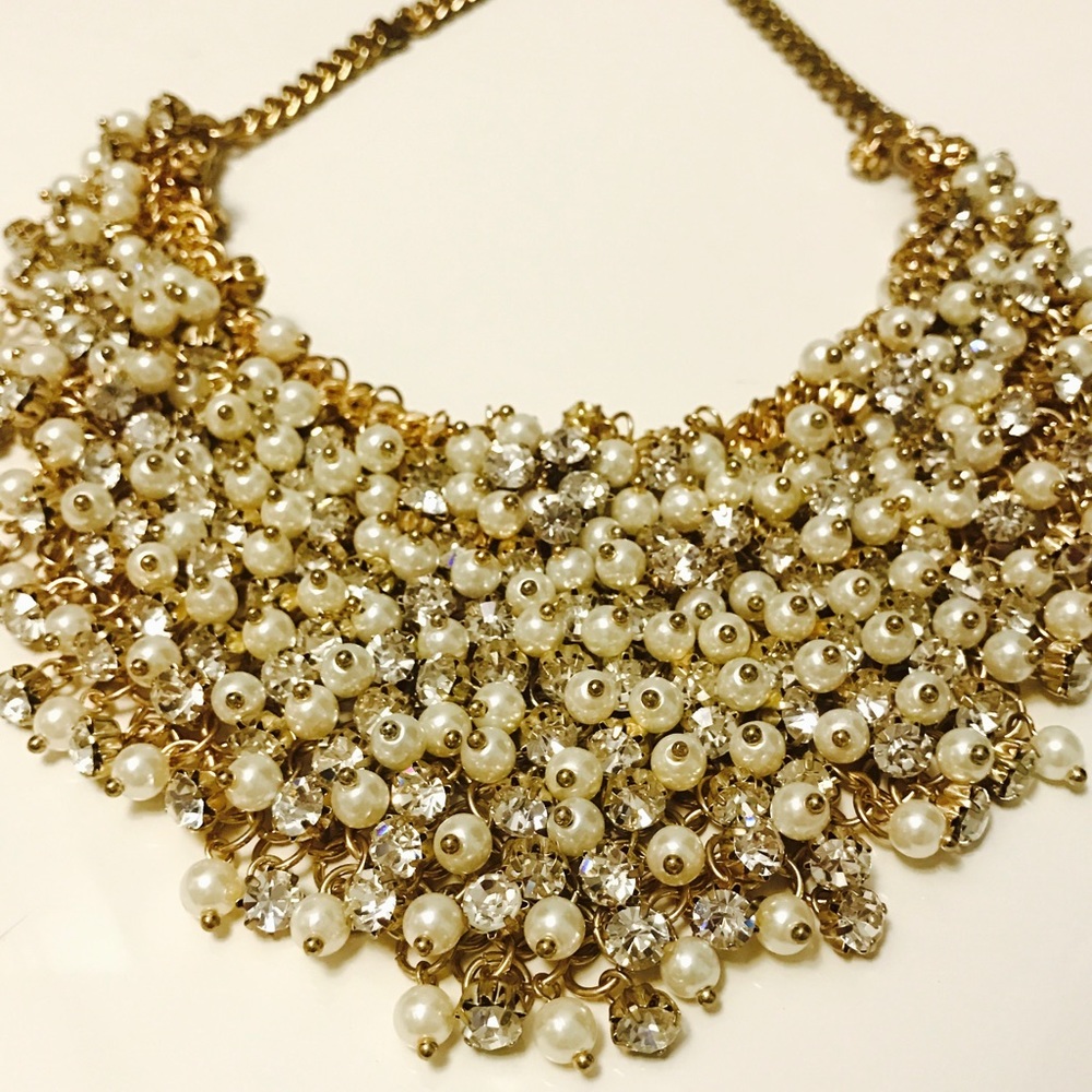 Crystal and pearl statement necklace