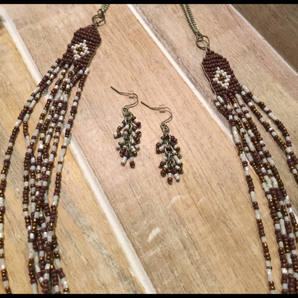 Long Native Necklace and Matching Earrings