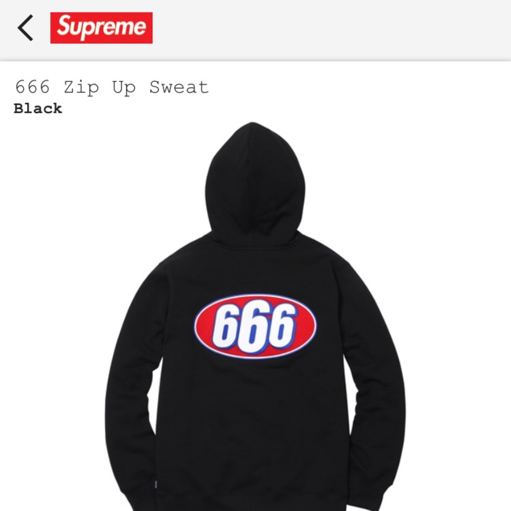 ***SOLD***supreme 666 zip up sweat