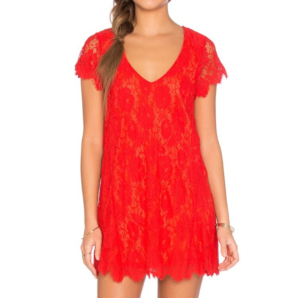 Show me your Mumu red lace dress