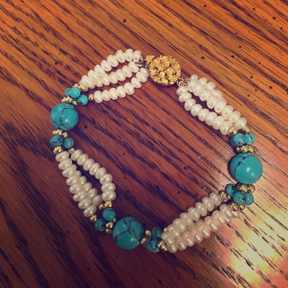 Fresh Water Pearls Turquoise Necklace & Bracelet
