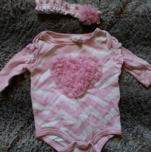 Pink chevy steiped onsie w/ headband.