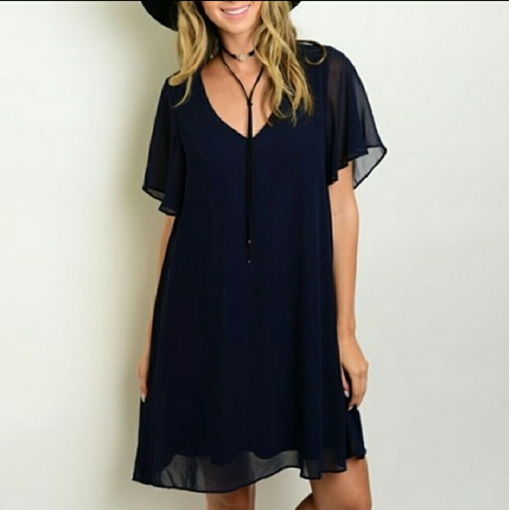 Navy Blue Chiffon Dress