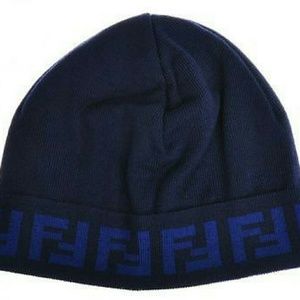 Fendi Zucca Beanie Hat Wool Logo Navy Blue?