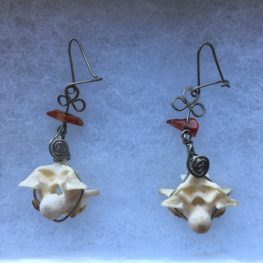 Tigers eye and snake vertebrae wire wrap earrings
