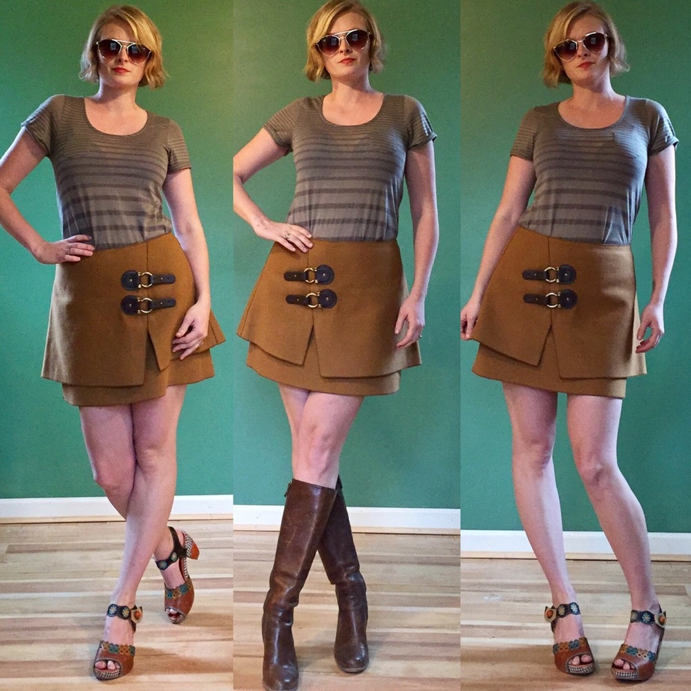 Anthropologie Meadow Rue Tan Felt Skirt S/M