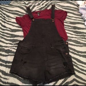 Black denim overalls!
