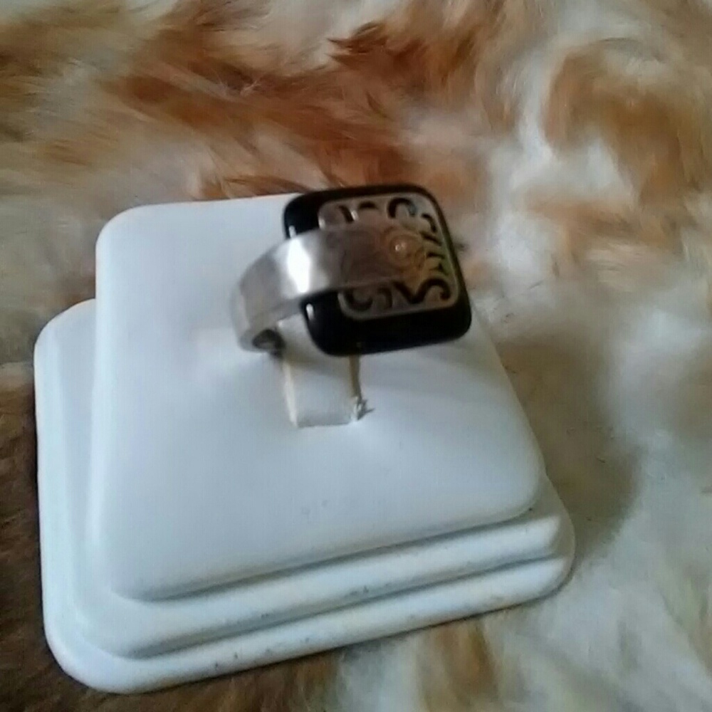 SILPADA sterling & black agate ring R2390 7 &  NEW