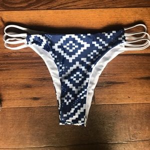 Tribal Aztec Blue White Cheeky Thong Bikini bottom