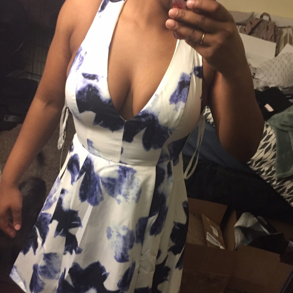 Lulu's White & Blue Skater Dress