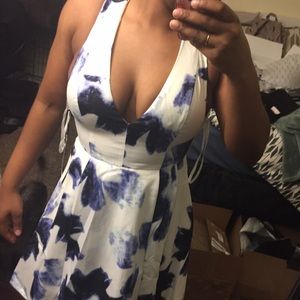 Lulu's White & Blue Skater Dress