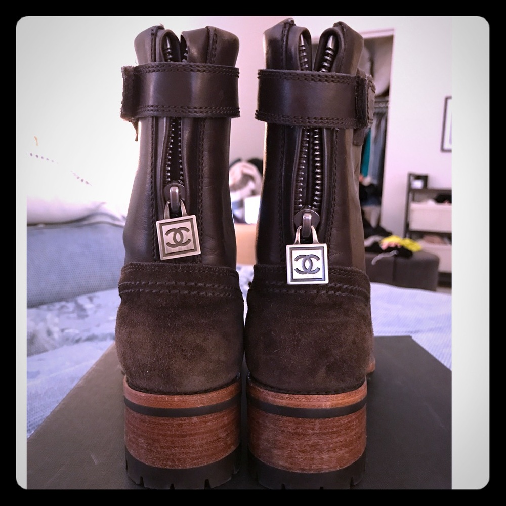 Authentic CHANEL brown leather booties size 36
